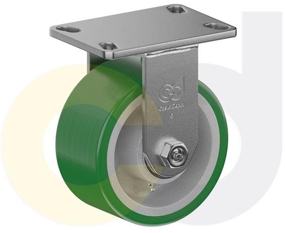 ZINC PLATED KINGPINLESS CASTER- POLY ON CAST IRON WHEELS
