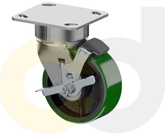 ZINC PLATED CASTERS - POLY ON CAST IRON WHEELS