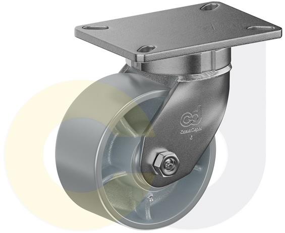 ZINC PLATED KINGPINLESS CASTERS- CAST IRON WHEELS