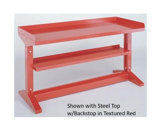 ADJUSTABLE HEIGHT IRON-I WORK BENCH WITH SHELF AND RAILS