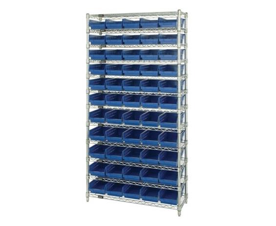 CHROME WIRE SHELVING UNITS WITH SHELF BINS