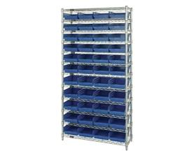 CHROME WIRE SHELVING UNITS WITH SHELF BINS